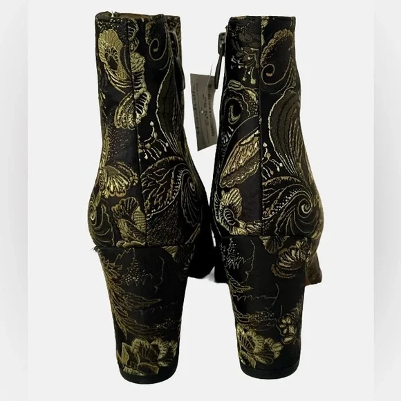 Franco Sarto Embroidered Black and Gold Ankle Boots - Picture 4 of 7